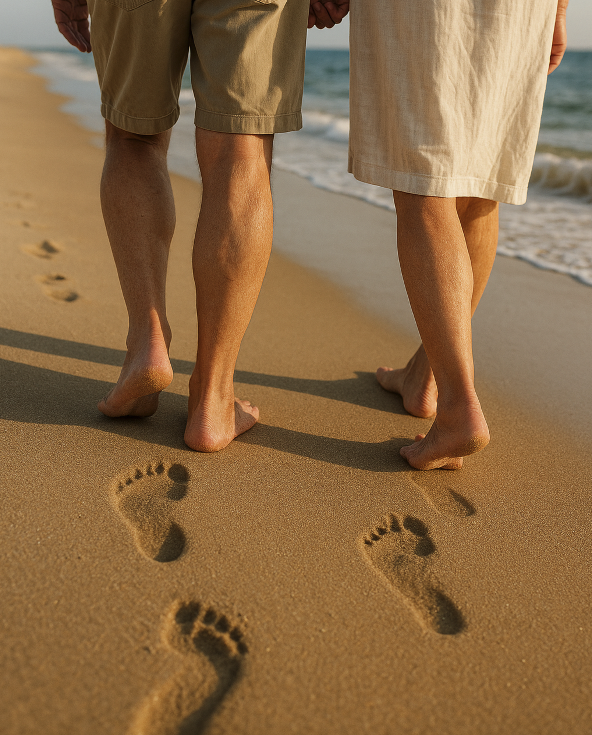 A image that shows two people walking on the beach